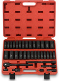 1/2 Impact Socket Set 35 Piece Deep Kit - Durable Master Set