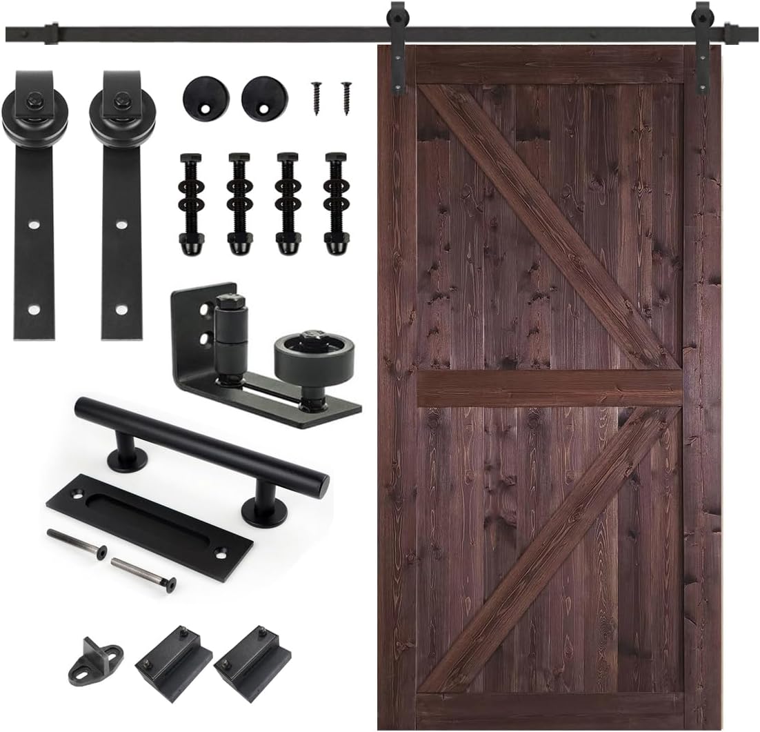 38in x 84in MDF Brown Knotty Pine Barn Door with Hardware Kit