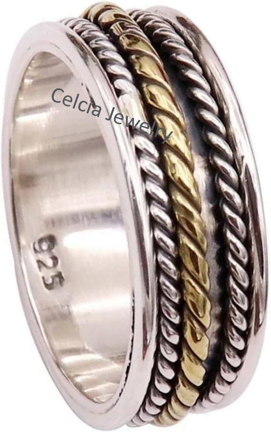 Natural 925 Sterling Silver Spinner Ring for Meditation and Fidgeting