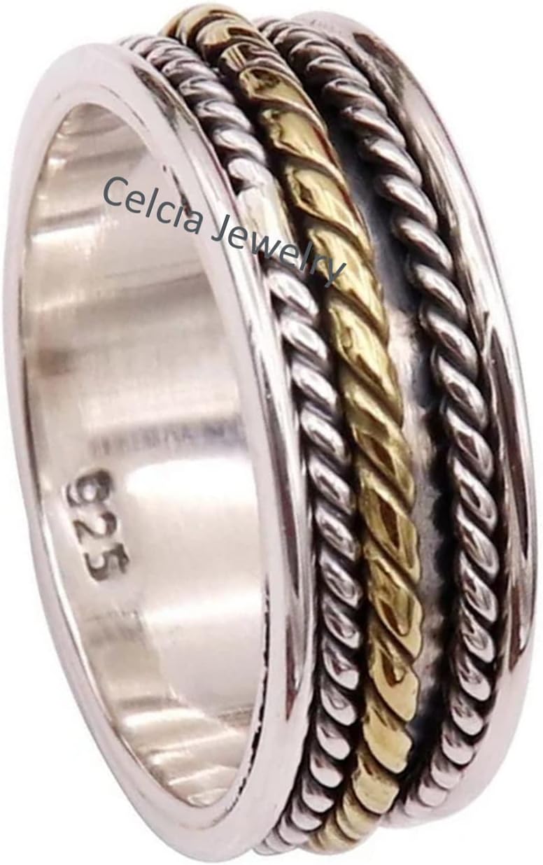 Natural 925 Sterling Silver Spinner Ring for Meditation & Fidgeting