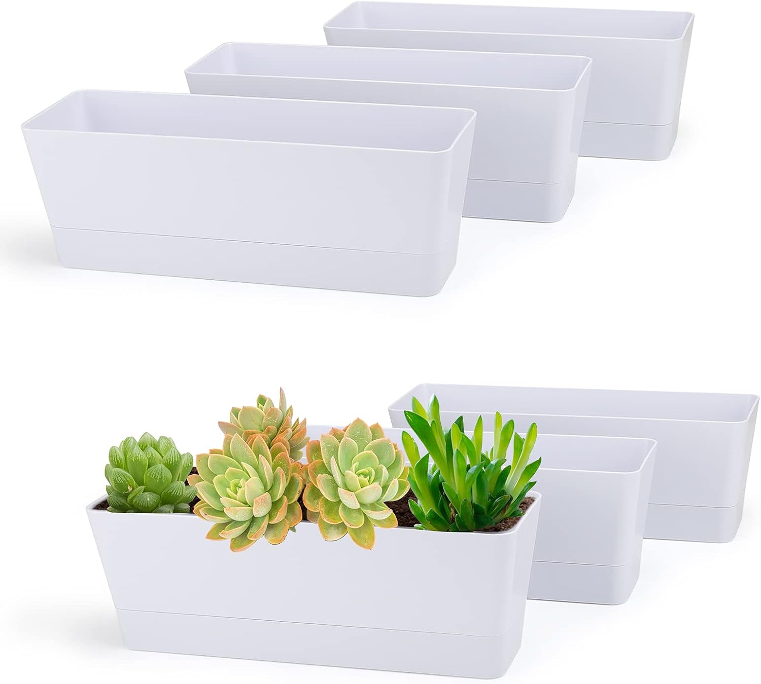 12x3.8 Inch Herb Planters - Modern White Window Boxes Set