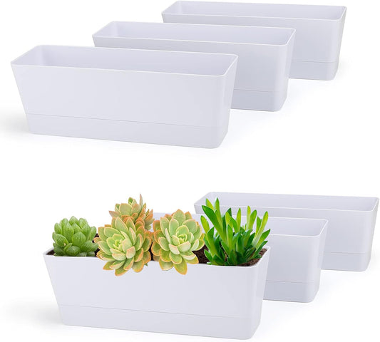 12x3.8 Inch Herb Planters - Modern White Window Boxes Set