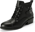 Women's Short Ankle Boots Chunky Low Heel Lace Up - Comfortable Zip