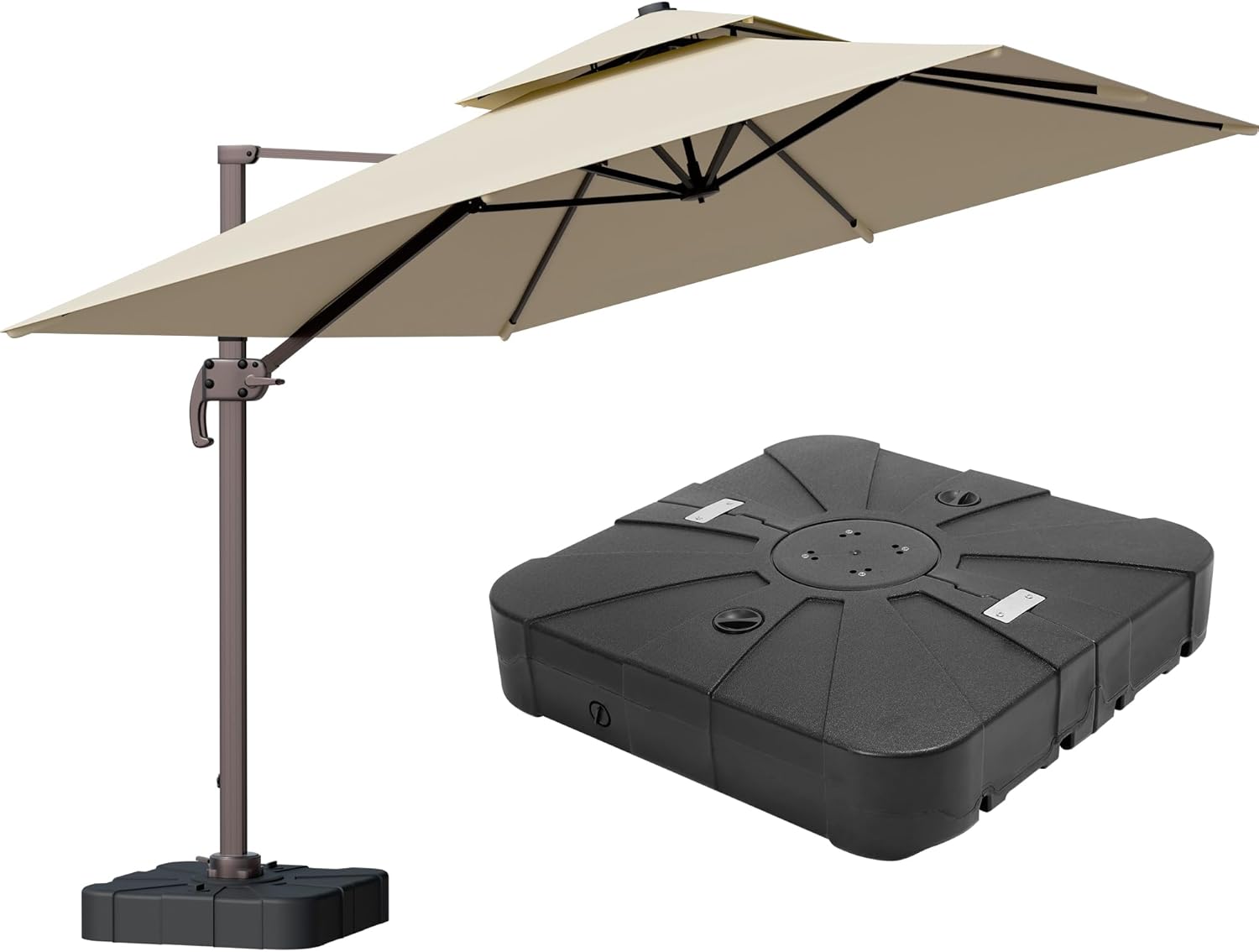 9x12FT Beige Cantilever Outdoor Patio Umbrella for Sun Protection