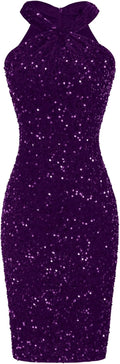 Sequin Dress Sleeveless Halter Bodycon Mini - Party Ready
