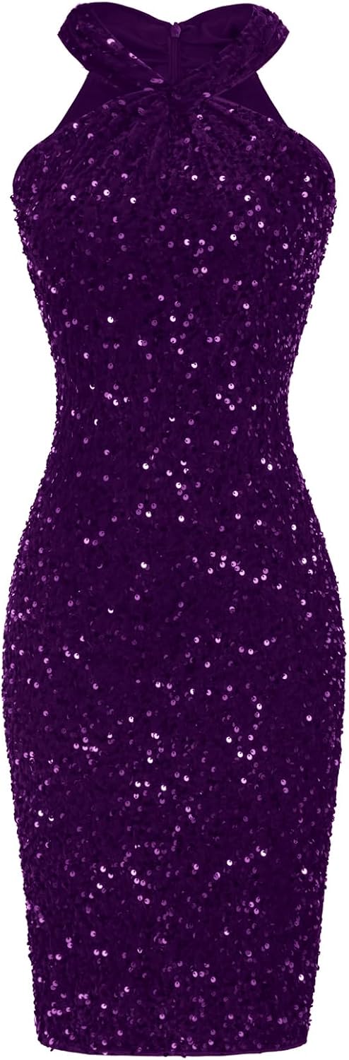 Stunning Sequin Dress for Women - Sparkly Halter Bodycon Mini