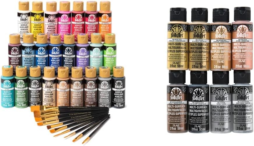 FolkArt Acrylic Craft Paint Set with Brushes for Creative Projects
