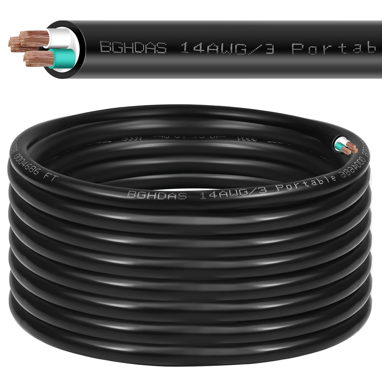 50ft 14/3 SOOW Portable Power Cable for Generators and More