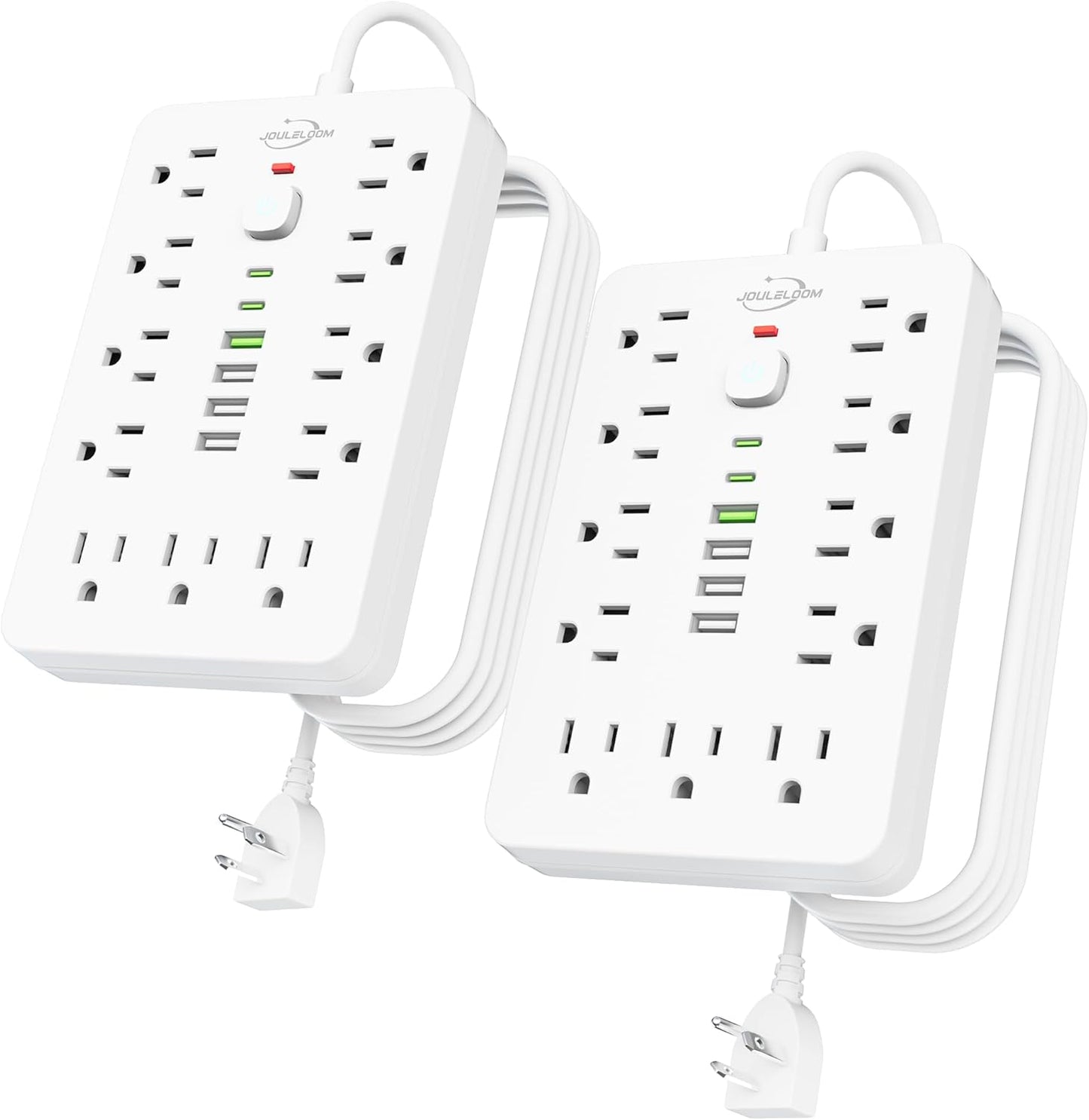 2 Pack 6 FT Flat Plug Surge Protector Power Strip with USB Ports