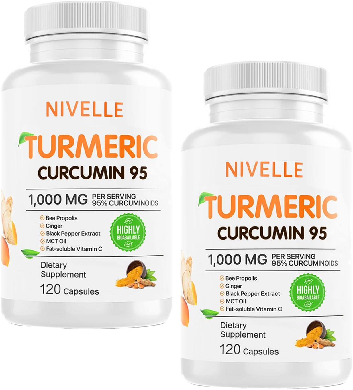 NIVELLE Turmeric Curcumin Supplement 1000mg for Joint Health