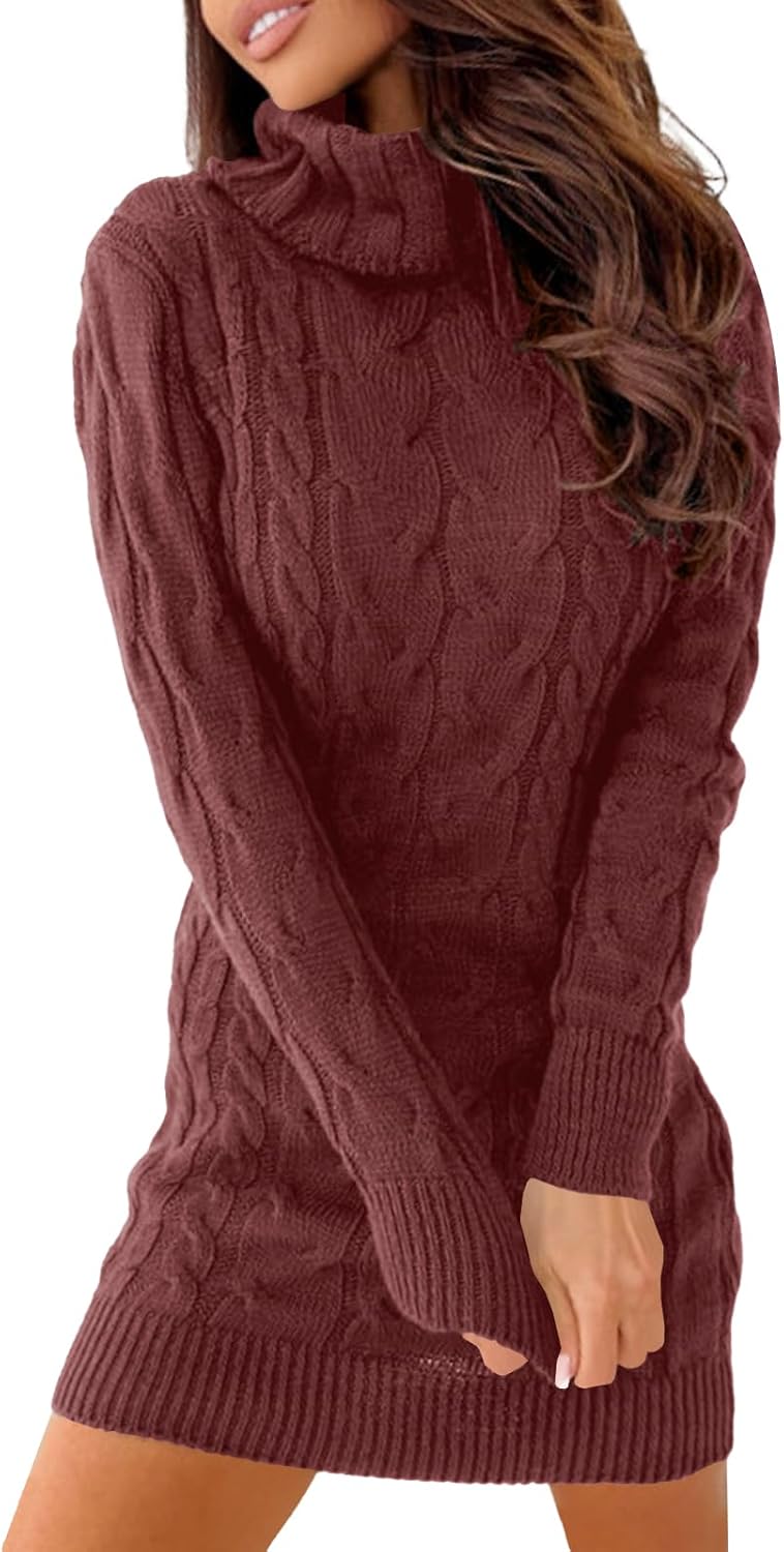 Langwyqu Womens Cable Knit Sweater Dress for Fall Fashion