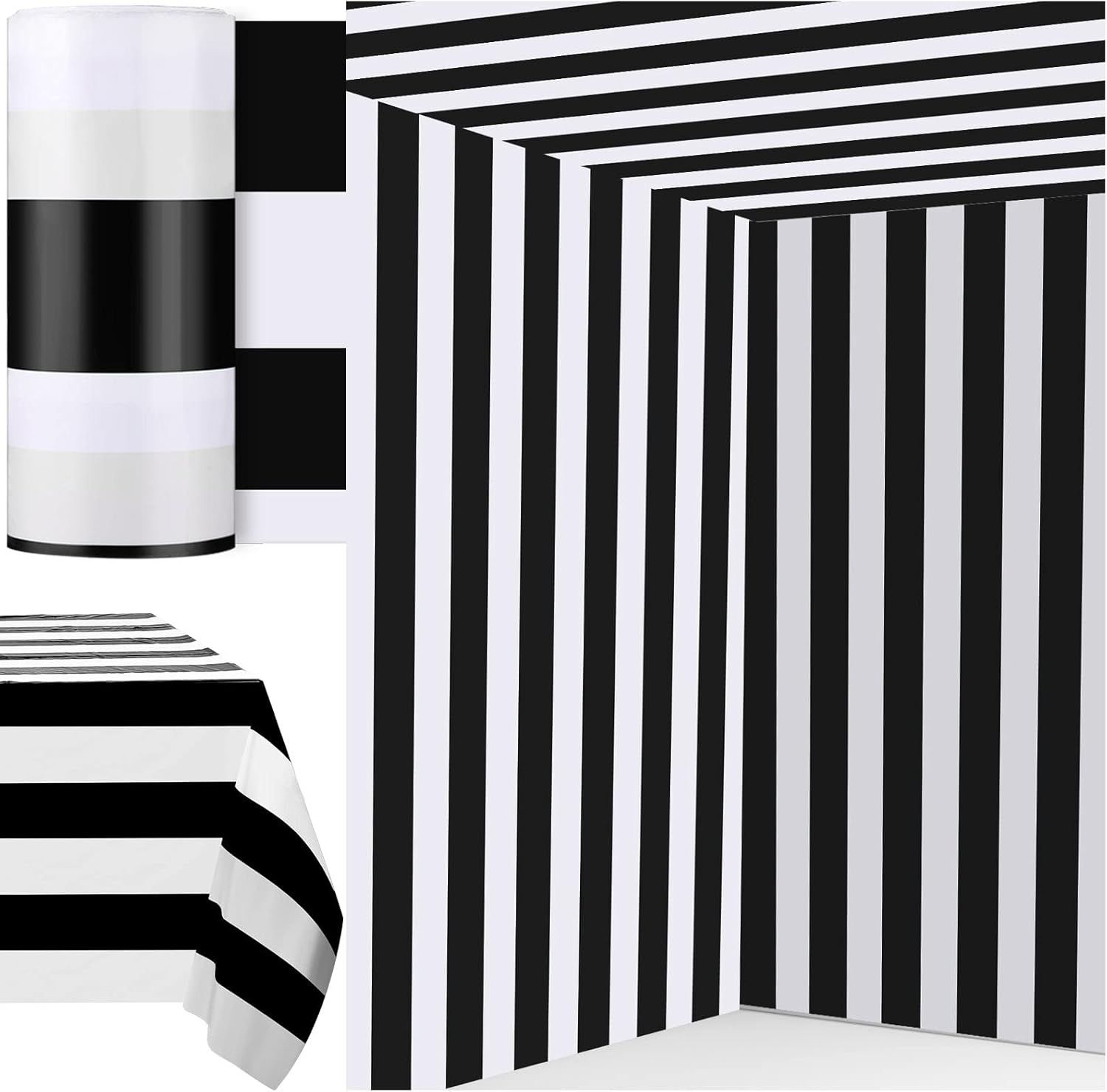 Black and White Striped Tablecloth Roll for Carnival Decor
