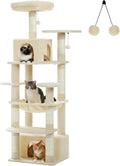 64.5-in Beige Cat Tree with Dual Condos - Tall Multi-Level Tower