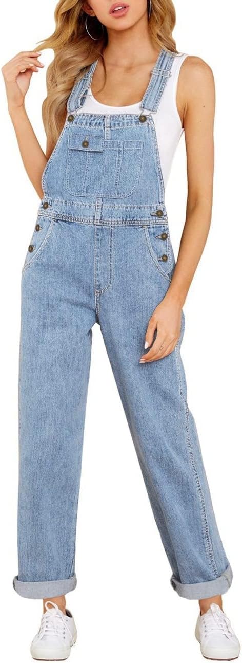 Vetinee Womens Overalls Denim Stretch Straight Leg Jumpsuits