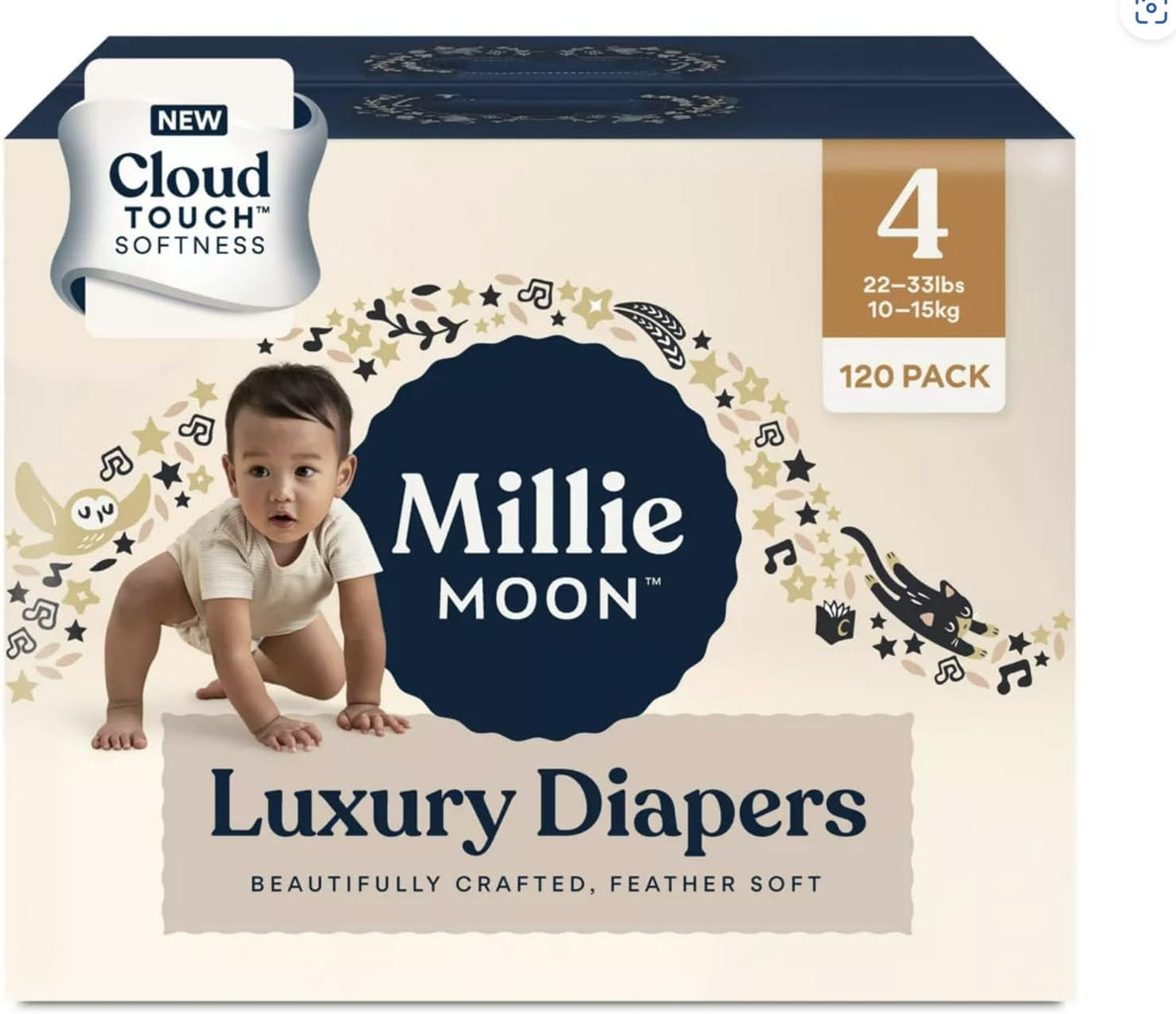 Millie Moon Luxury Diapers: Size 4 (22-33lbs) Choose Ultra-Soft Comfort