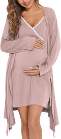 SWOMOG Womens Maternity Robe 2 Piece Nursing Nightgown (Style PLMN)