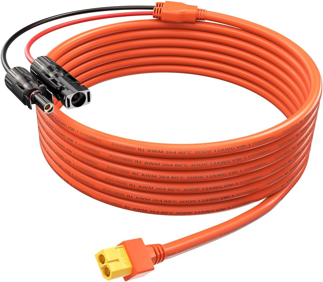 Tonton 12AWG Solar XT60 Charge Cable | 26.4FT & 8M Long | Panel & Battery Adapter