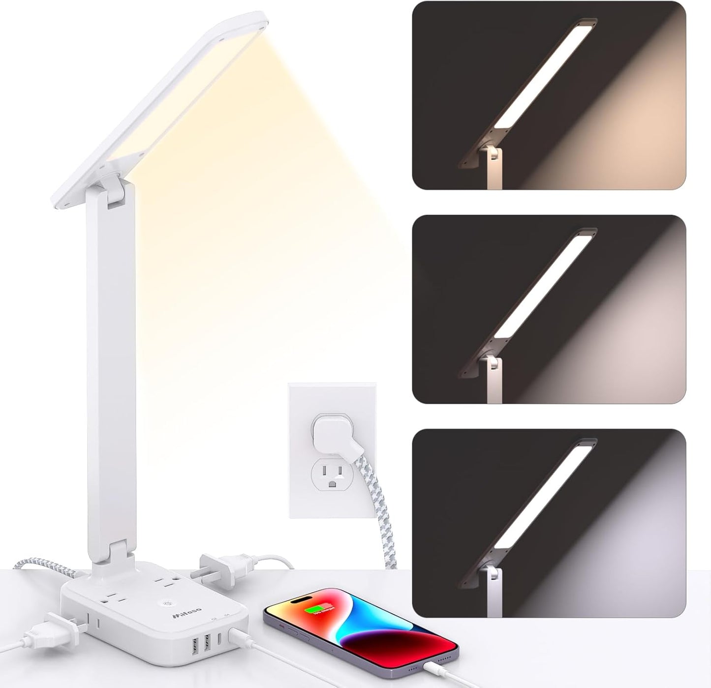 Mifaso 4-Outlet Power Strip with 30W PD Desk Lamp