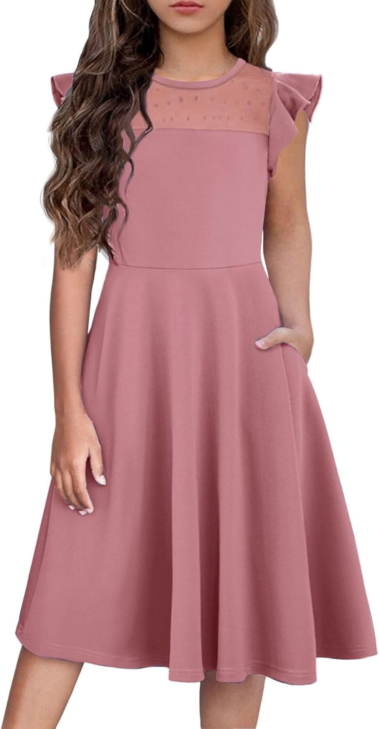 Girls Dresses Summer Formal Party Wedding Ruffle Sleeve Mesh