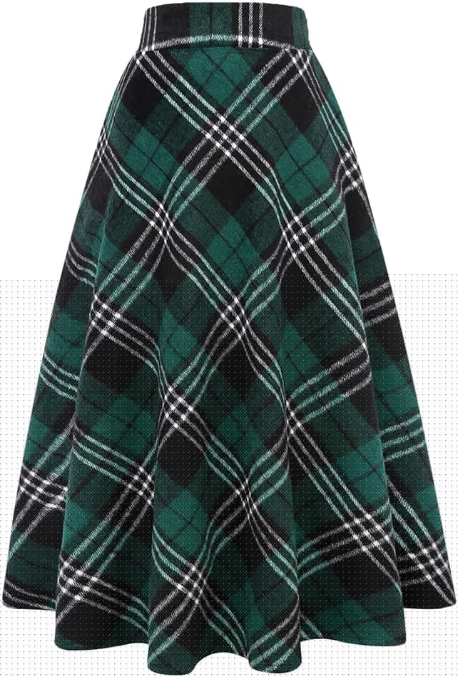 Long Plaid Wool Skirt for Women - Warm High Elastic Waist A-Line