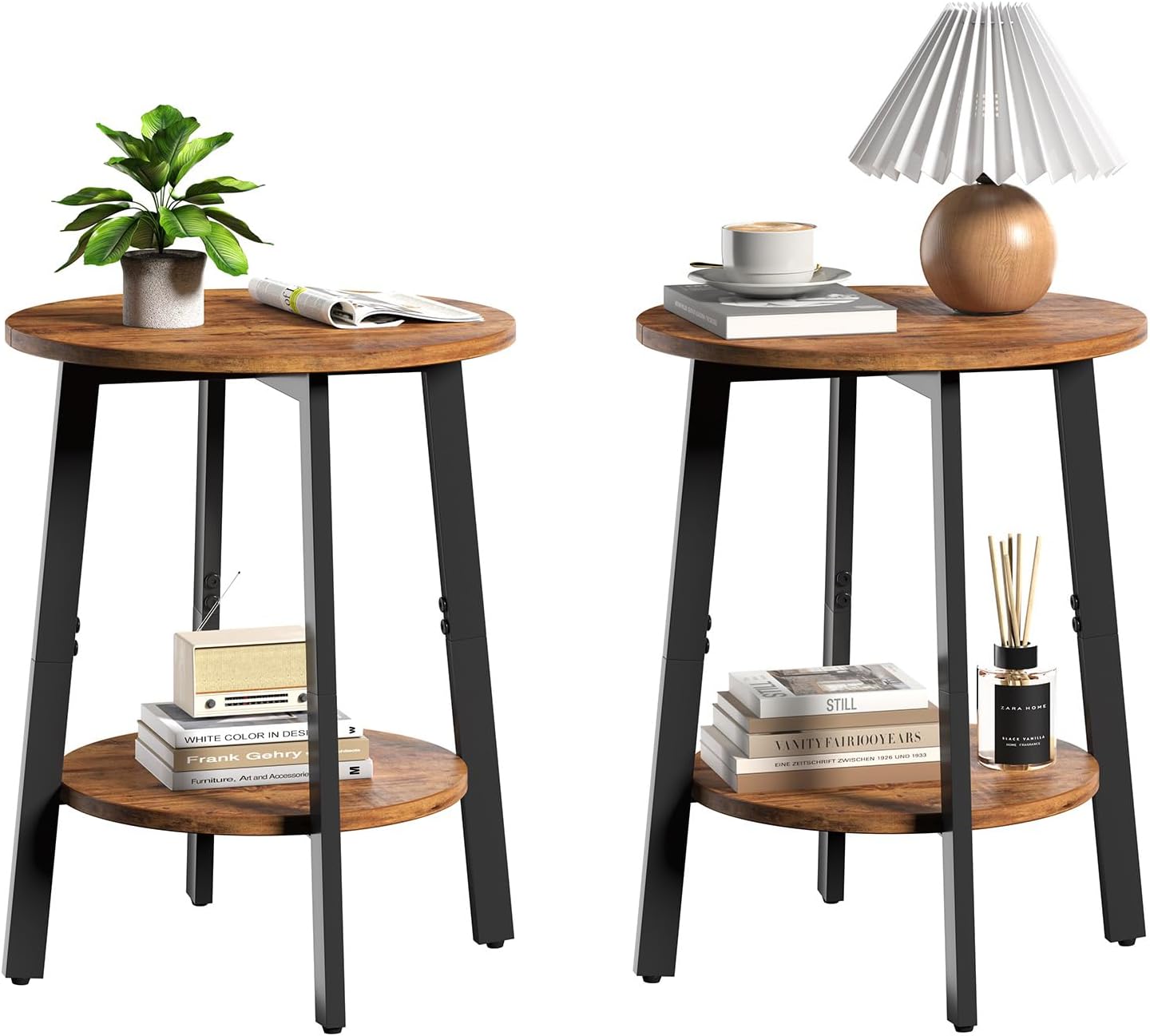 Round Side Table Set of 2 for Small Spaces with Storage