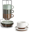 8 Ounce Cappuccino Cups Set of 4 - Stackable Porcelain with Saucers
