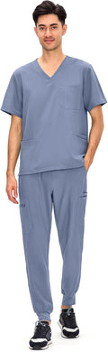 COZYFIT Scrubs for Men 4-Pocket V-Neck Top & 7-Pocket Jogger Set Men's