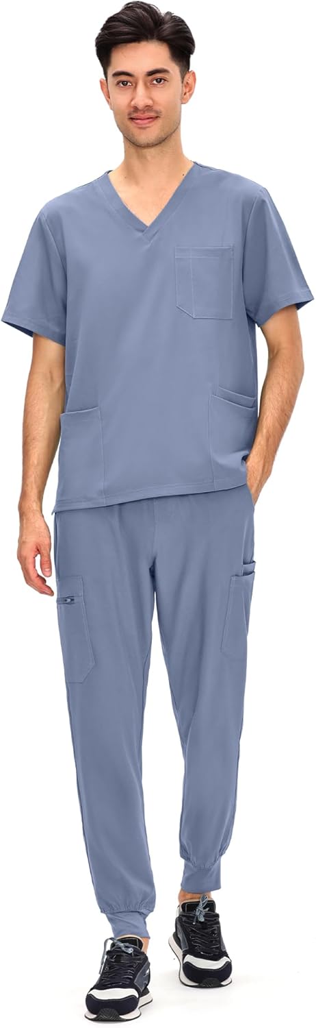 COZYFIT Scrubs for Men - 11 Pocket V-Neck Top & Jogger Pants