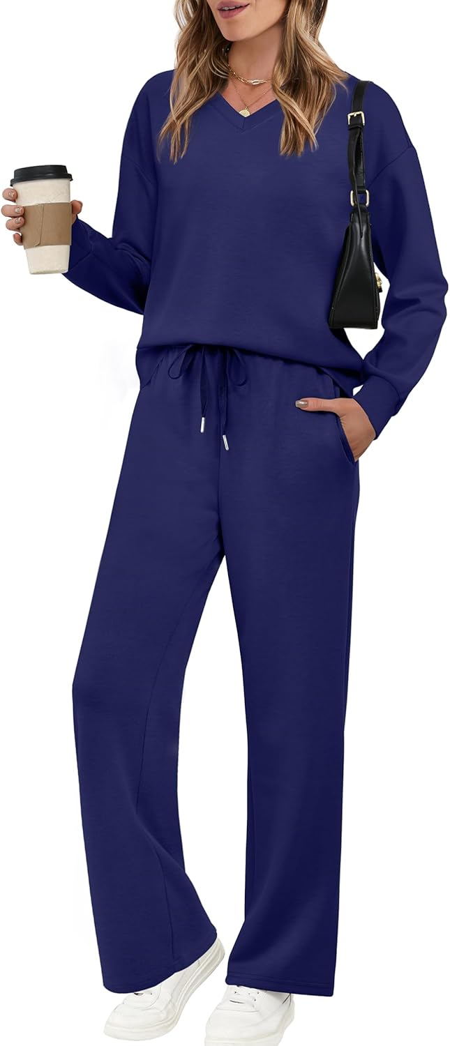 Cozy Lounge Sets for Women 2025 V Neck 2 Piece Outfits
