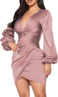 Womens Sexy Ruffle Midi Dress with Deep V Neck - Elegant Curve Fit
