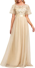 Elegant Ever-Pretty Women's Formal Sequin Ruffle Sleeve Dress