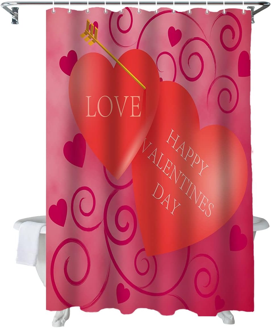 ALAGEO Valentine's Day Heart Shower Curtain Set 60x72 - Waterproof & Romantic! 
