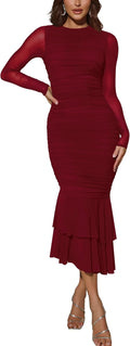 Atizon Elegant Ruched Bodycon Evening Dress - Flattering Maxi Mermaid