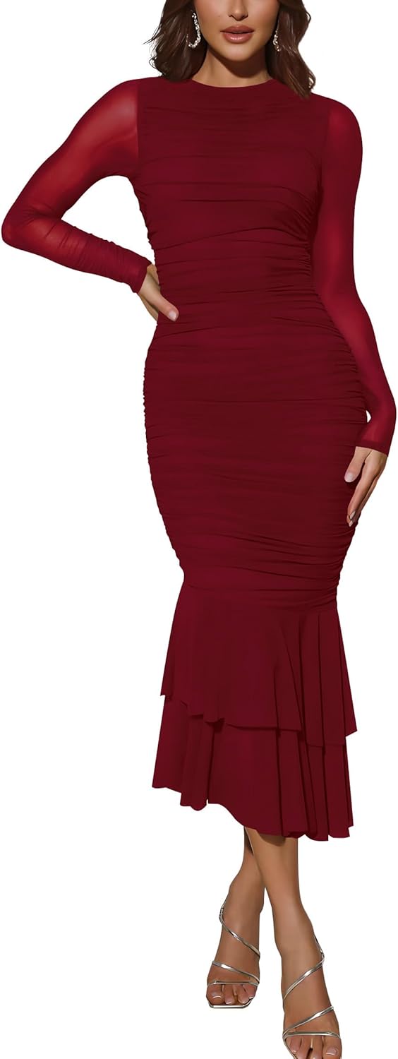 Elegant Ruched Bodycon Evening Dresses for Women Cocktail Party