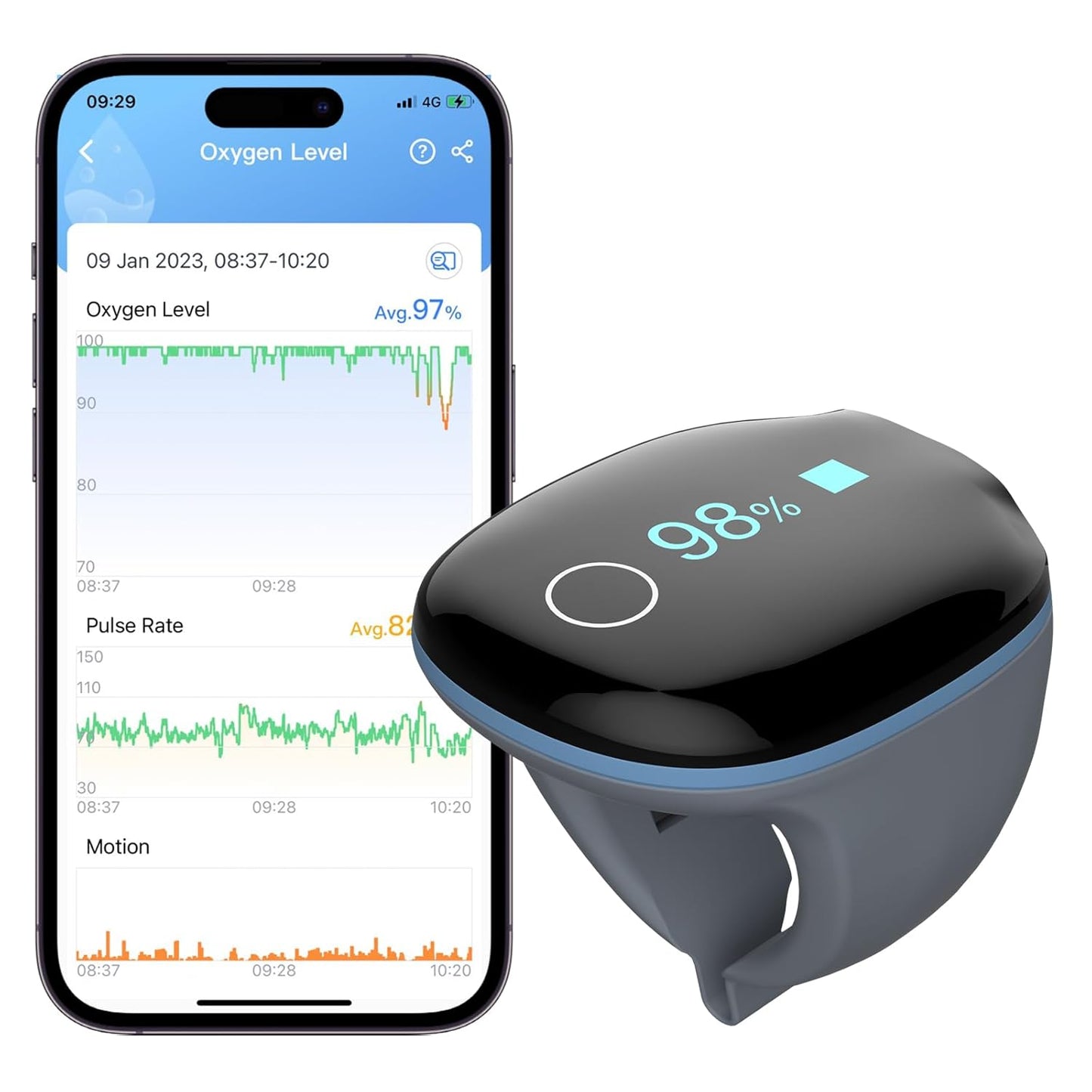 Wellue O2Ring Oxygen Monitor with Vibration Reminder Features