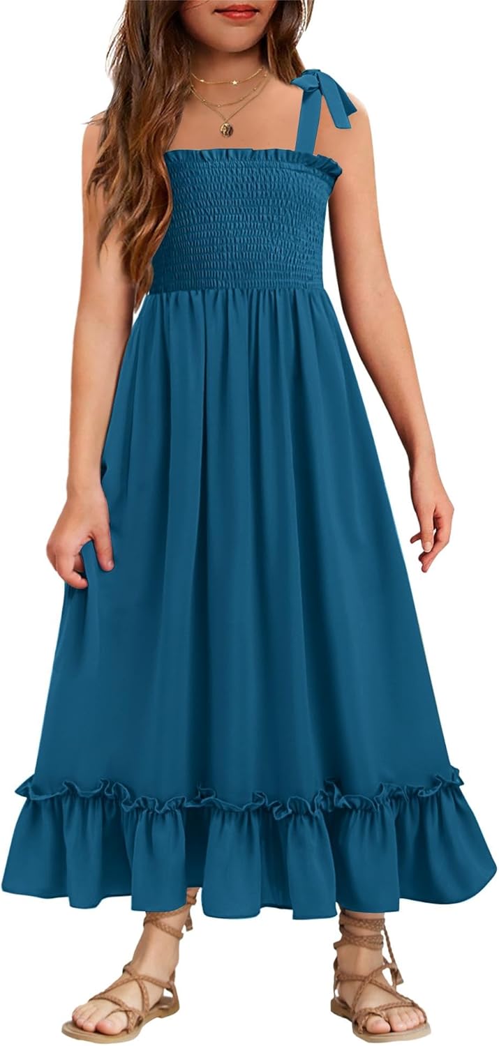 Arshiner Girls Summer Dress Boho Beach Casual Smocked Maxi