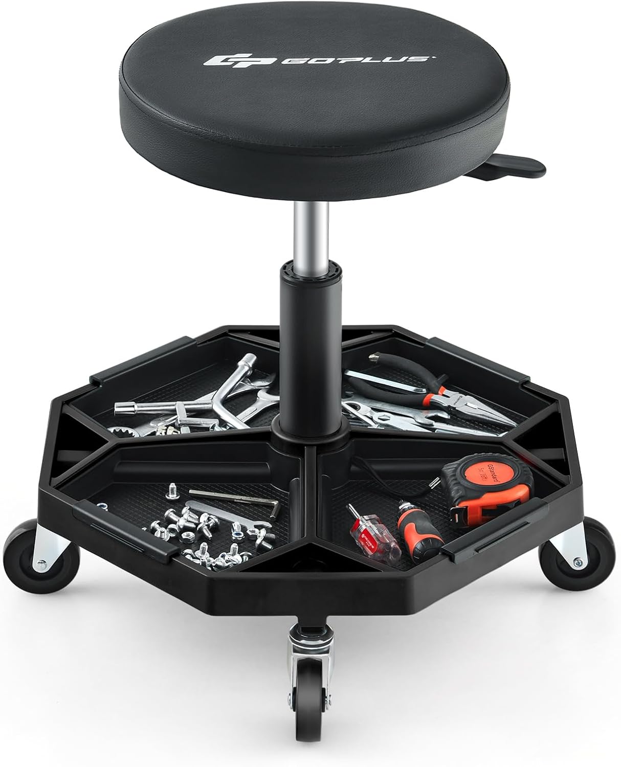 Goplus Mechanic Stool with Adjustable Height and Tool Tray
