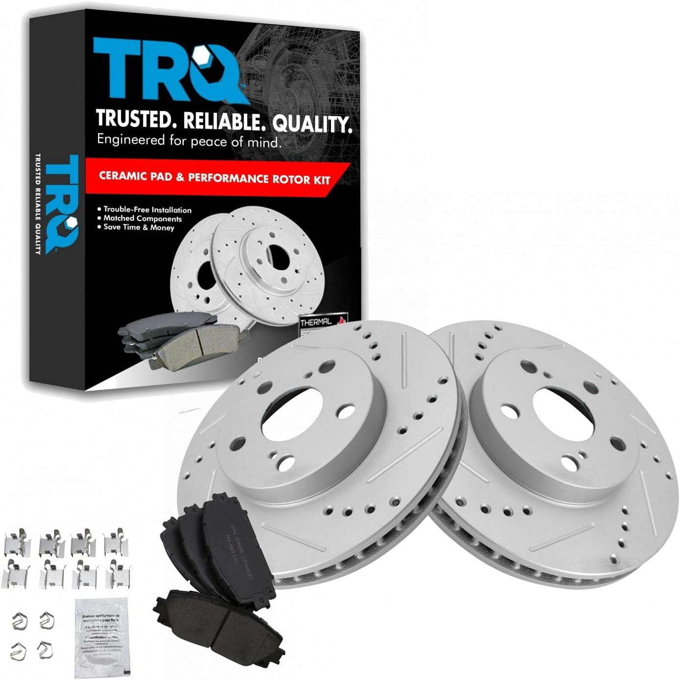 TRQ Front Brake Pad and Rotor Set for Lexus CT200h and Prius