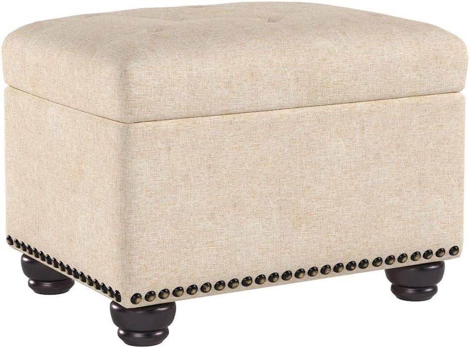 Fifth Avenue Tan Modern Linen Upholstered Storage Ottoman Review