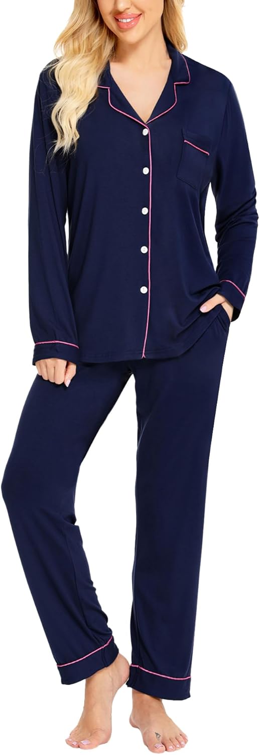SWOMOG Womens Pajamas Set Soft Cotton Long Sleeve Sleepwear