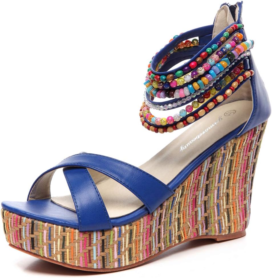Getmorebeauty Women's Wedge Sandals with Pearls for Style
