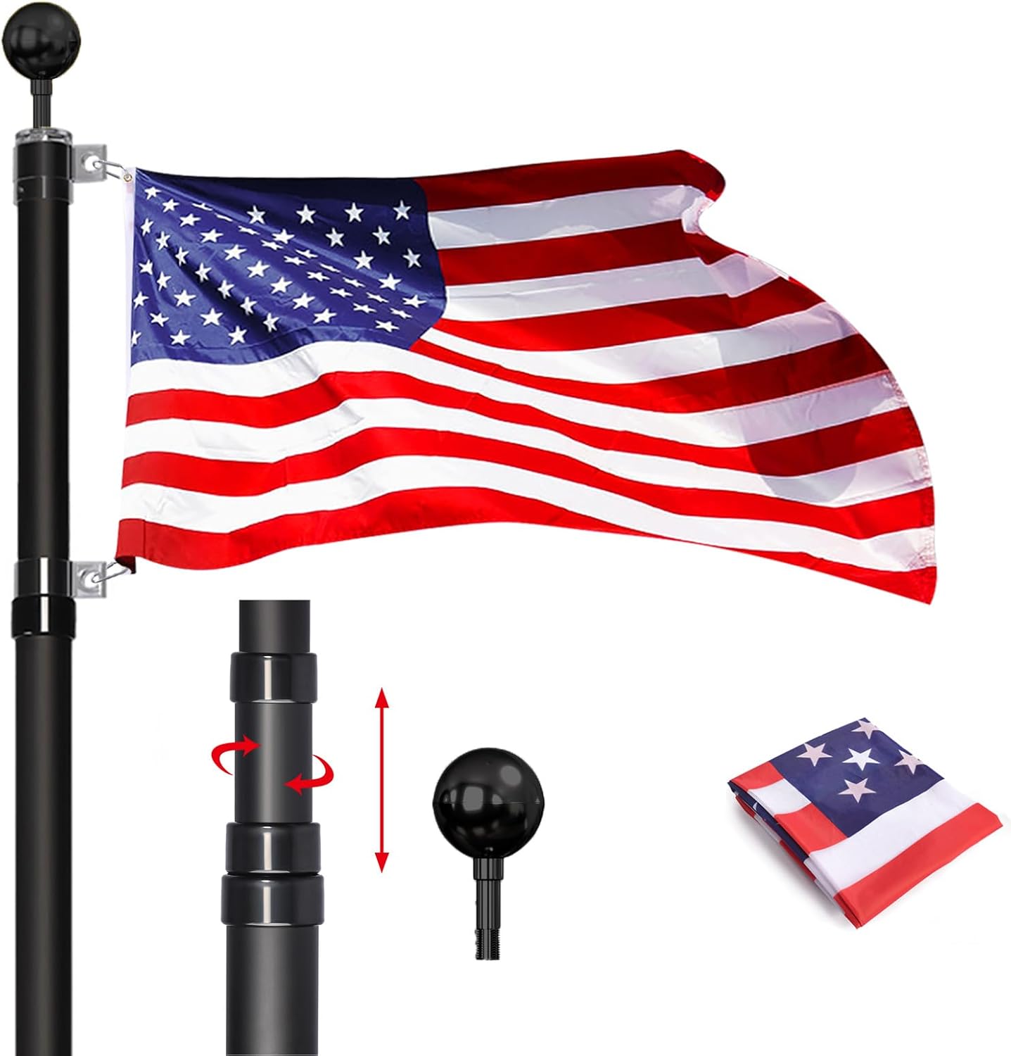 20FT Telescoping Flag Pole Kit for Outdoor Use and Display