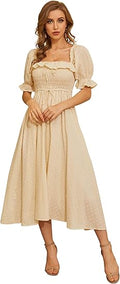 Women Vintage Square Neck Ruffled Backless Maxi Dress - Flowy Summer