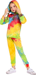 Girls Tie-dye Pullover Hooded Sweatshirt Set - Soft Fall Tracksuit