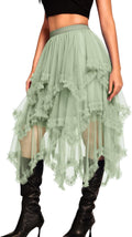 Long Tulle Skirt Asymmetrical Ruffle Midi Skirt - Fairy Layered