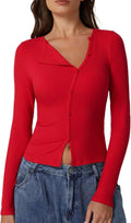 QINSEN Women's Long Sleeve Ribbed Crewneck Shirt - Chic Everyday Top