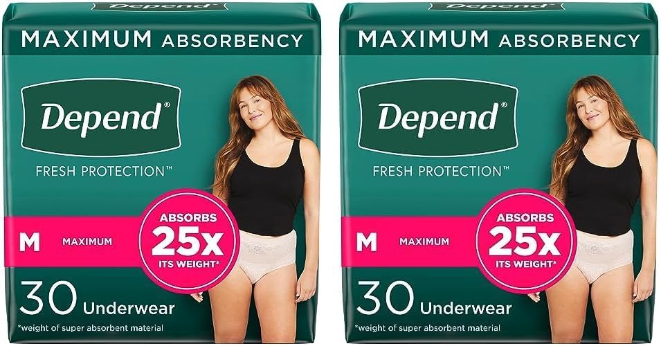 Depend Fresh Protection Maximum Underwear, Medium, 30 Count x 2 - Stay Confident All Day!