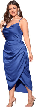 Floerns Plus Satin Spaghetti Strap Cowl Neck Wrap Dress - Flattering