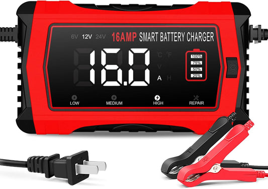 16 Amp Battery Charger for 6V 12V 24V Lithium and Lead-Acid