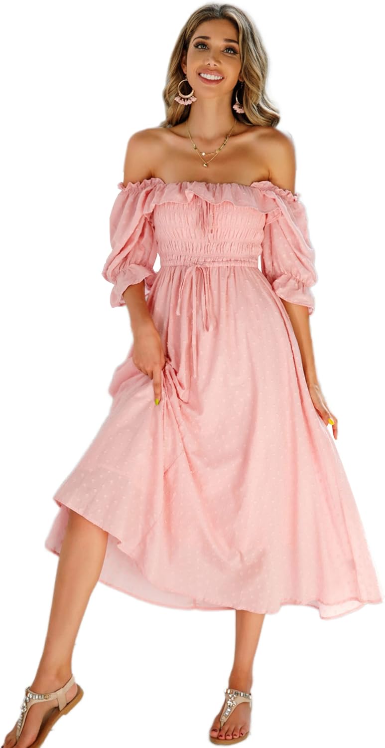 R.Vivimos Women Summer Half Sleeve Cotton Ruffled Dresses